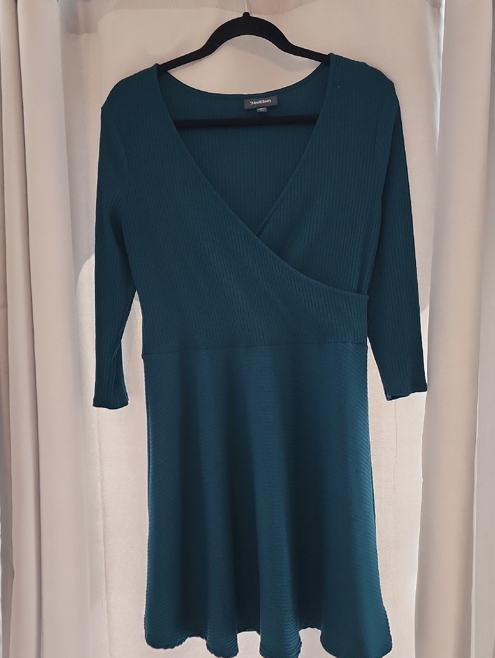 Modcloth Teal Ribbed Wrap Style Knit Dress 3/4 Sleeve
